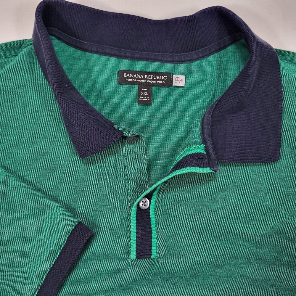 Banana Republic Men's XXL Tall Green Performance Pique Short Sleeve Polo
